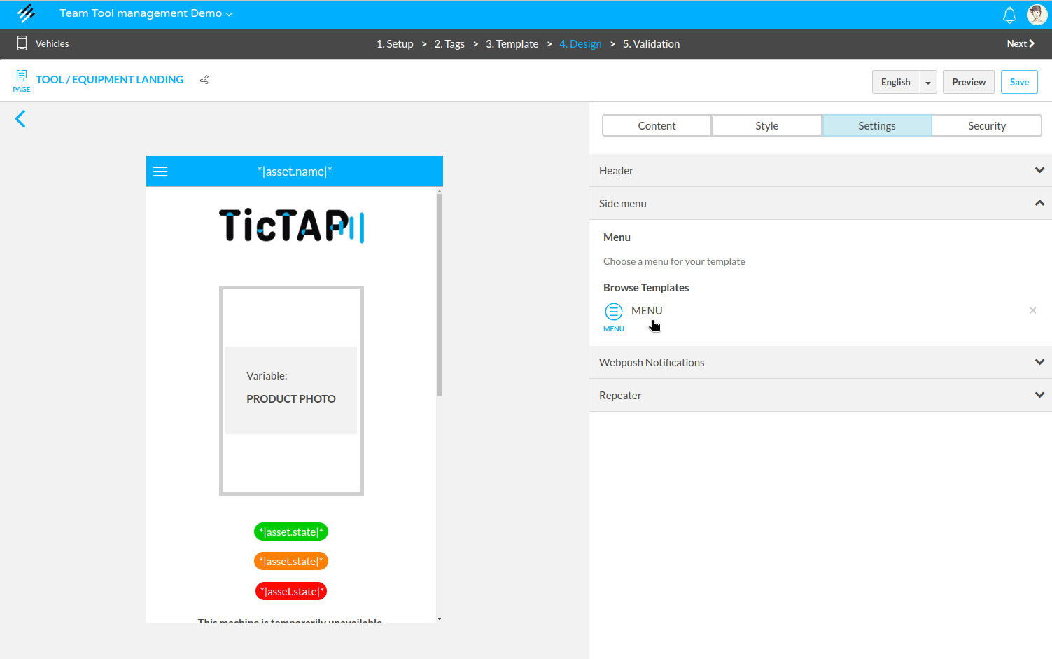Assign a menu to your page