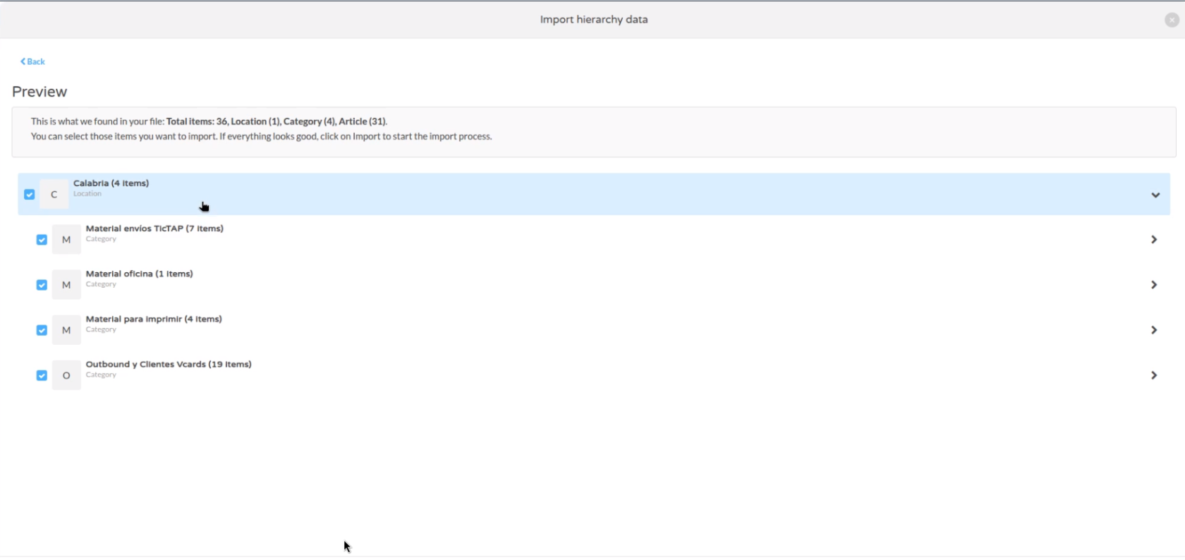 Import preview