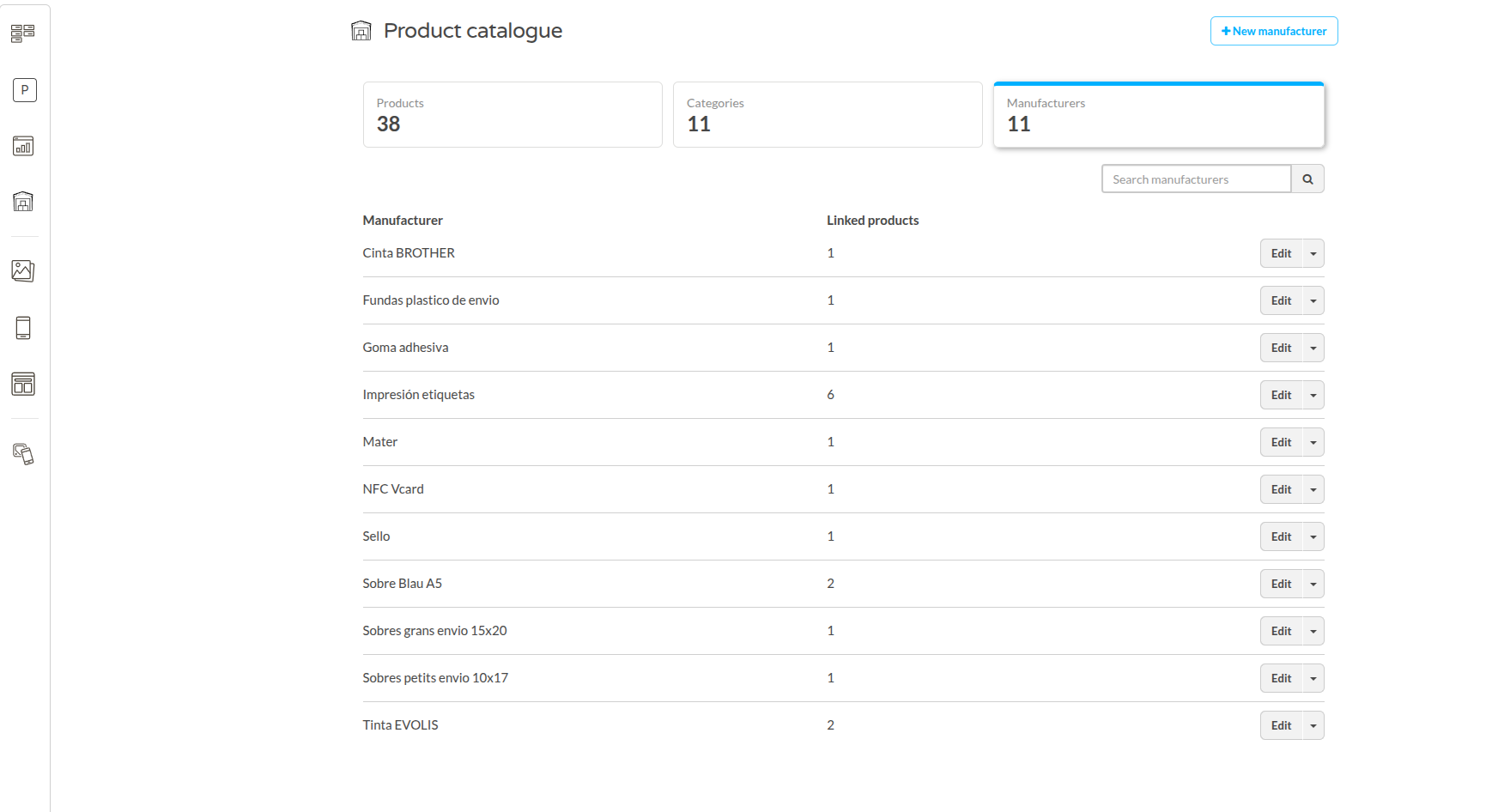 Product catalogue manufacturers list