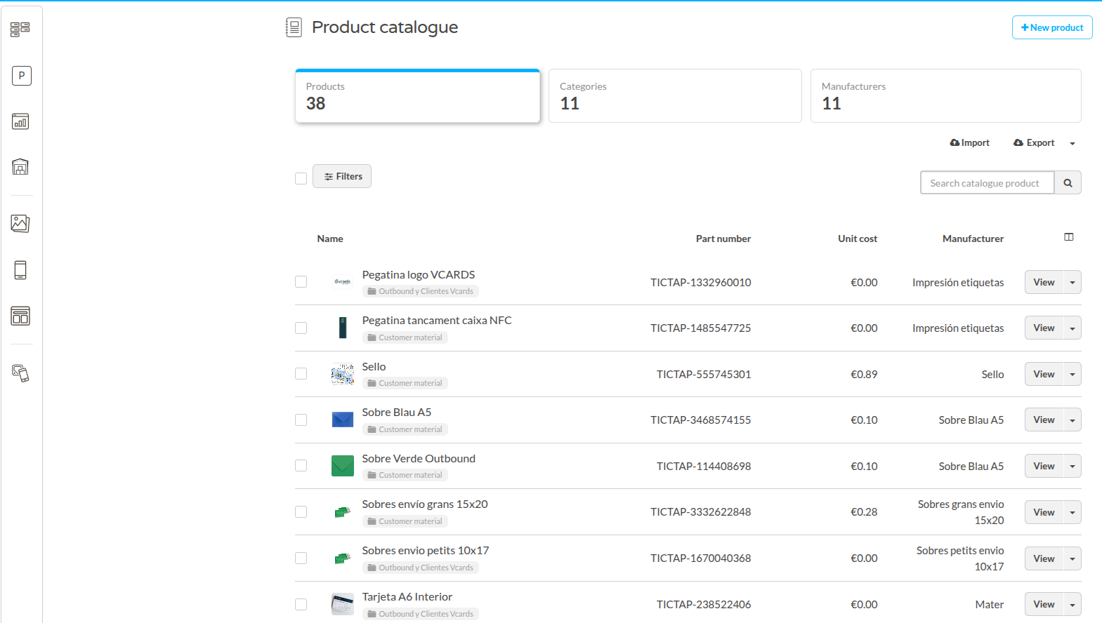 Product catalogue products list