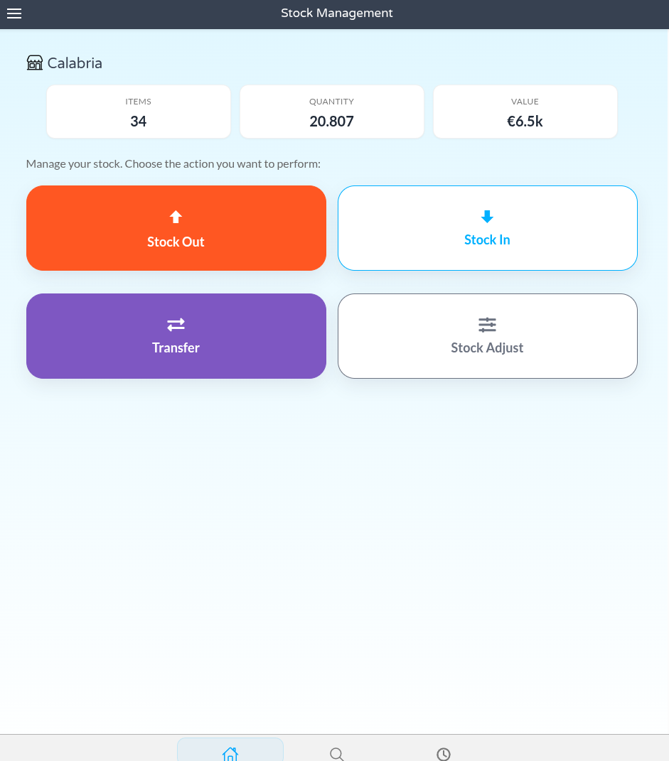 Stock application main dashboard