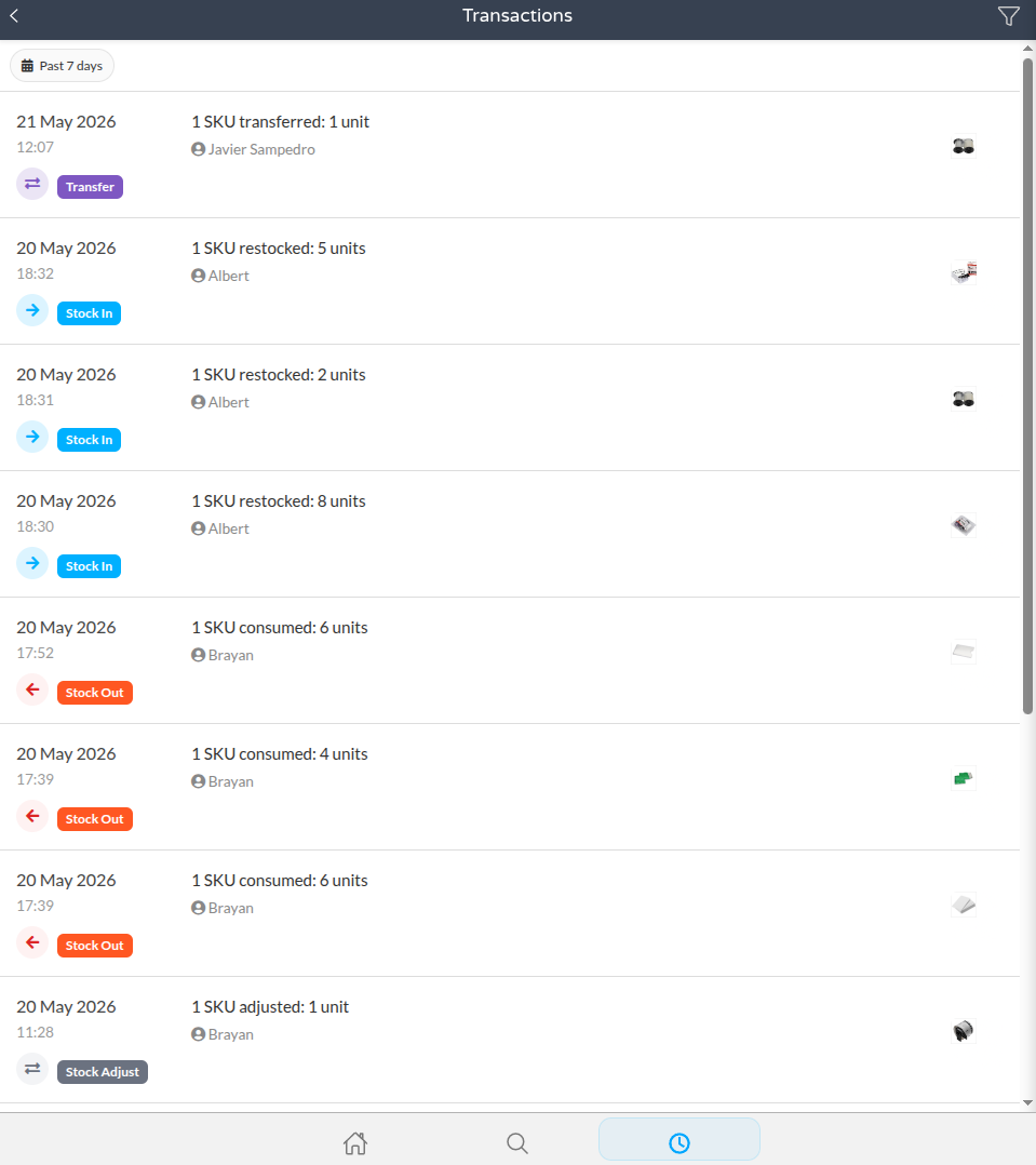 Transactions list with filtering