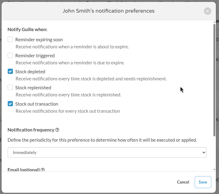 User search box and list with an edit button for each entry.